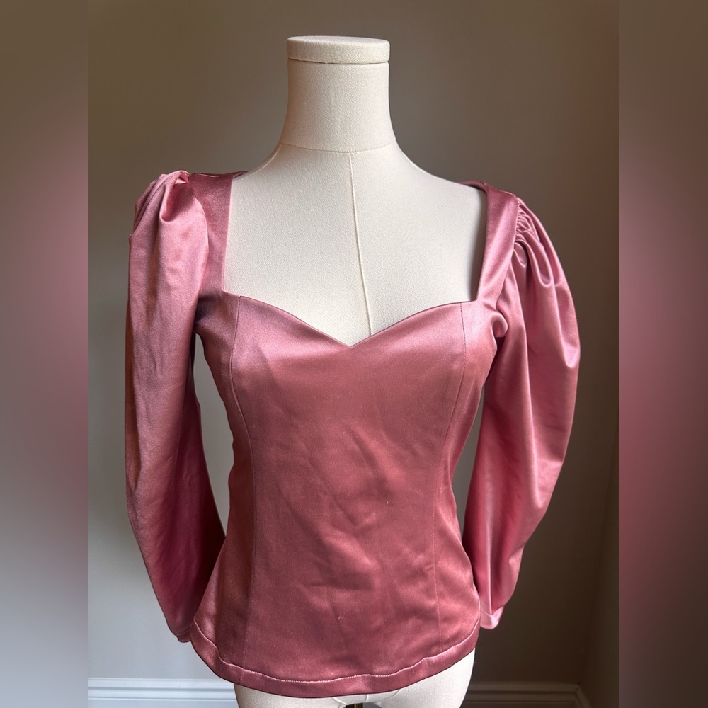 Renaissance Blush Pink Satin Puff Sleeve Corset Style Top Sweetheart Neck Y2K